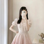 Magical Gothic-Lolita Dress with Puff Sleeves and Corset Detail