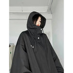 Black gorpcore oversized windbreaker jacket in streetwear style