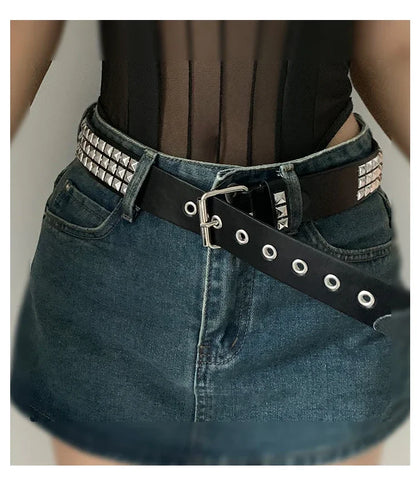 Black punk belt with nail details for emo