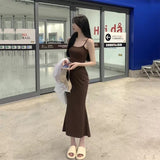 Sexy Kleid im koreanischen Stil in braun