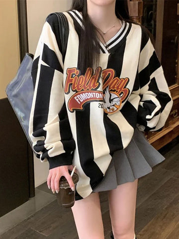 Y2K Retro Stripe Hoodie black and white