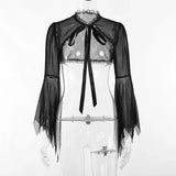 Gothic Short Jacket with Lace and Asymmetrical Sleeves