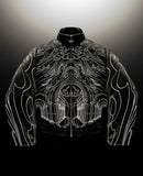 Graphically designed black leather jacket Vibes in unique Y3K