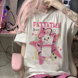 Pink E-gir T-shirt with cat print