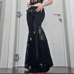 Black E-Girl bell bottom pants with lace and high waist