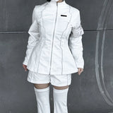 Modern Y3K Subculture White Zipper Jacket & Shorts Set