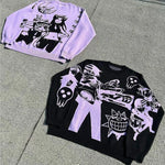 Y2K Retro Sweater for Couples Gothic and 90s Style in Purple and Black