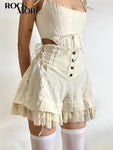 Adorable indie-style high-waist shorts with ruffles