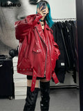 Oversized Red Shiny Crocodile Leather Biker Jacket Style