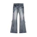 Flared Jeans with Raw Hem Patchwork Design for the Trendy Y2K Look