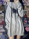 Gray Letter Print Hoodie for Women Grunge-Inspired