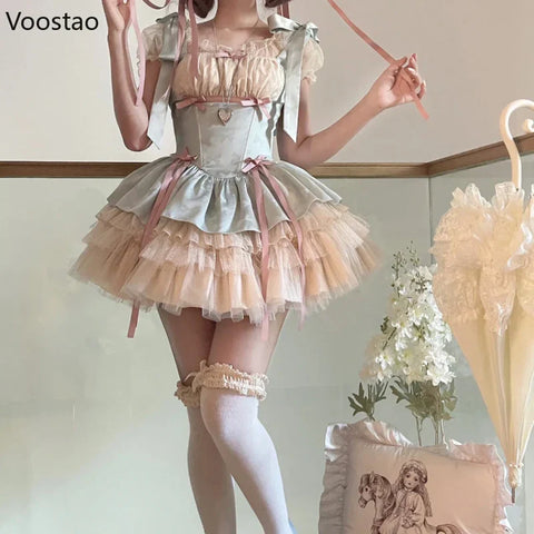 Sweet Lolita dress for women with bows and frills