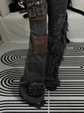 High-waisted Patchwork Cargo Style Workwear Jeans