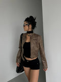 Short leather jacket in motorcycle look for grunge fashion