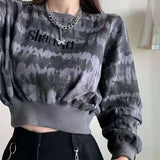 Crop sweatshirt in E-Girl style with gothic lettering and tie-dye