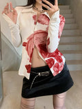 Grunge blouse with floral pattern and long sleeves for women