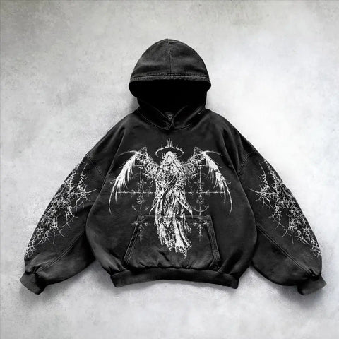 Angel Hoodie in Black Oversized Y2K Sweatshirt