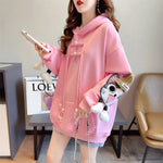 Sweet Cat Hoodies for Women Casual, Embroidered Sweater in Pink