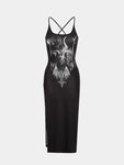 Gothic summer dress with sheep totem print and neck straps