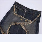 Brown Pachwork star  jeans for Women in Y2K Style