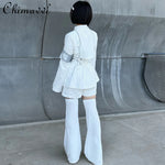 Modern Y3K Subculture White Zipper Jacket & Shorts Set