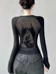 Gothic Net T-Shirt with Angel Print for Stylish Looks