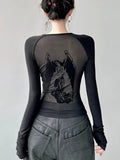 Gothic Net T-Shirt with Angel Print for Stylish Looks