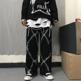 Emo Baggy Leg Pants with Barbed Wire Pattern