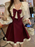 Alternative Gothic Lolita dress with ruffles and bows in wine red