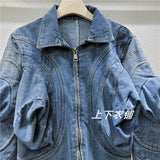 E-Girl Denim Jacket with Puff Sleeves Washed