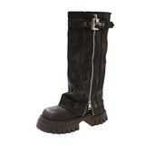 Ladies biker boots with belt buckle for a grung look