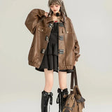 Oversized Women's Jacket in Grunge Style made of Distressed Faux Leather