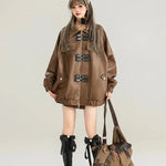 Oversized Women's Jacket in Grunge Style made of Distressed Faux Leather