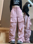 Women's cargo pants in pink baggy high-waist in Harajuku style