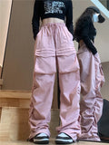 Women's cargo pants in pink baggy high-waist in Harajuku style