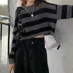 Pull Crop Top gestreiftes Schwarz-Weißes Koreanischer Stil