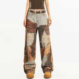 Autumn Retro 3D-Printed Patchwork Baggy Jeans