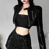 Black Short Gothic Leather Jacket for Women