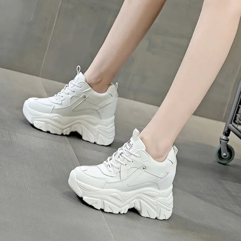 Chunky Y2K white genuine leather sneakers