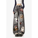 Y2K Baggy Jeans mit Dog-Print für Damen