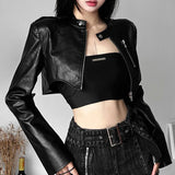 Black Short Gothic Leather Jacket for Women