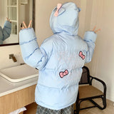 Kawaii Soft-Girl Cotton Jacket with Cat Ears and Zipper