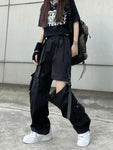 Damen Techwear-Cargohose mit Oversize-Taschen im Gothic-Stil