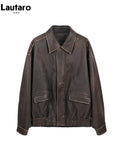 Retro Oversize Faux Leather Jacket in Distressed Look for a Grungy Touch