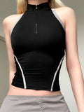 Backless E-girl Crop Top with Zipper and Stand Collar