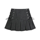 Mini Skirt Y2K Plissierter Rock Frauen Sexy Hohe Taille Schwarz und Grau Streifen Mini Rock