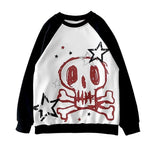 Emo Aesthetic Longsleeve T-Shirt with Skull and Stripe