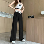 Women's wide-leg pants in E-girl style with high waist and draping