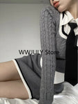 Fashion Knitted Suit Woman Y2k Crop Tops Sweater + Casual Shirt + Slim Bodycon Mini Skirt Korean 3 Piece Set