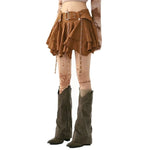 Unconventional fairy grunge mini skirt in brown with rivets and ruffle